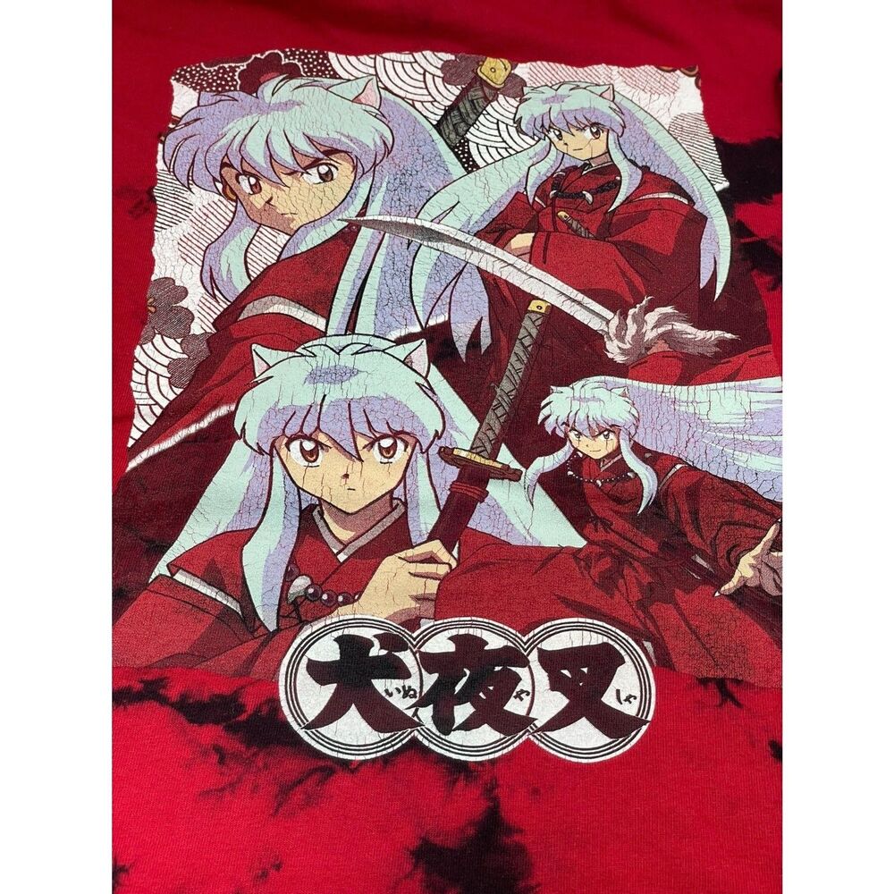 Hypland x Inuyasha Anime Graphic Tie Dye T-Shirt - Red & Black (Size L)